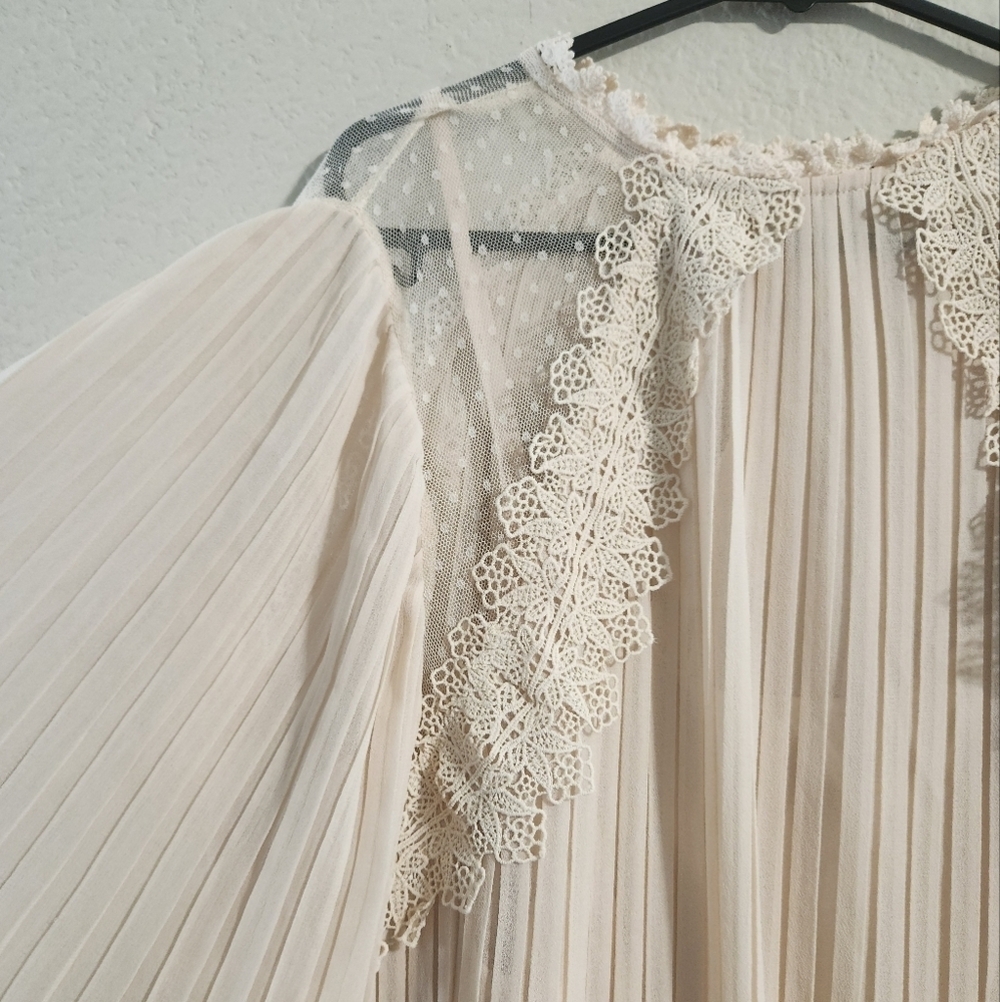 Zara Women Pleated Guipure Lace Accent Dress Blush Pink/Beige size XL - Picture 9 of 9